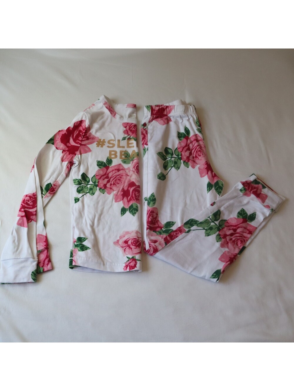 Tahari Girls Pajama Set Floral Print Size 10 12 White Pink